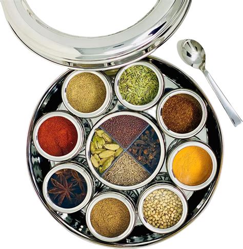 spice box stainless steel|masala dabba with individual lids.